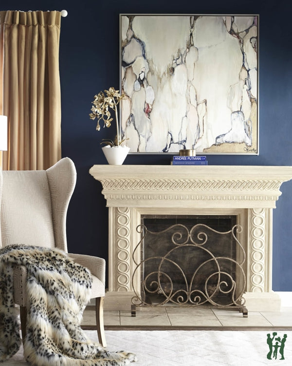 38.5W Light Burnished Gold Single Panel Scroll Fire Screen Fireplace