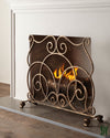 38.5W Light Burnished Gold Single Panel Scroll Fire Screen Fireplace