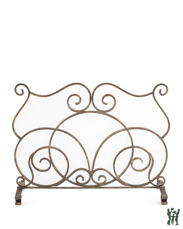 38.5W Light Burnished Gold Single Panel Scroll Fire Screen Fireplace