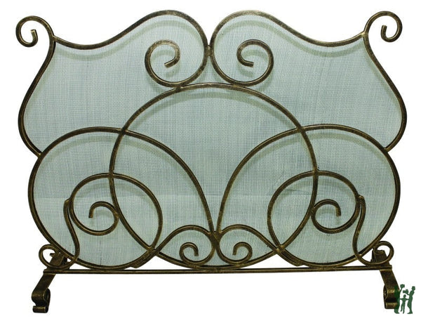 38.5W Light Burnished Gold Single Panel Scroll Fire Screen Fireplace