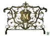 38.75W Light Burnished Gold Monogrammed Shield Decorative Fire Screen With Fleur De Lis Accent M