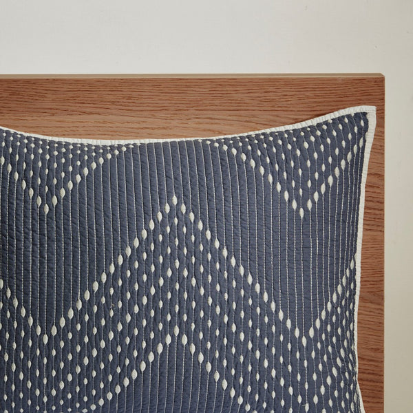 Pomona Cotton Embroidered 3 Piece Coverlet Set - Navy