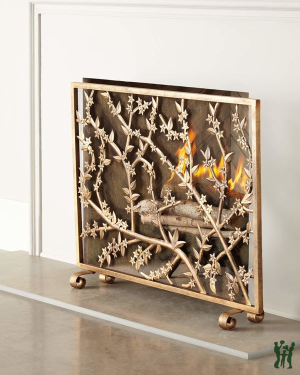 39.5W Antique Gold Cherry Blossom Fire Screen Fireplace