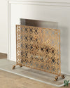 39W Light Burnished Gold Cut-Out Diamond Design Single Panel Fire Screen With Mesh Backing Fireplace