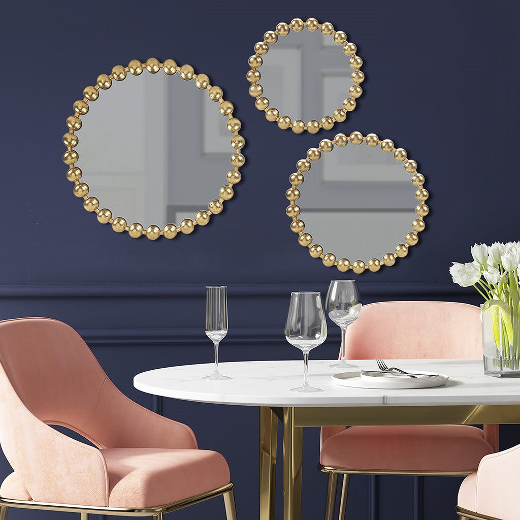Marlowe Round Gold Wall Decor Mirror 3 Piece Set