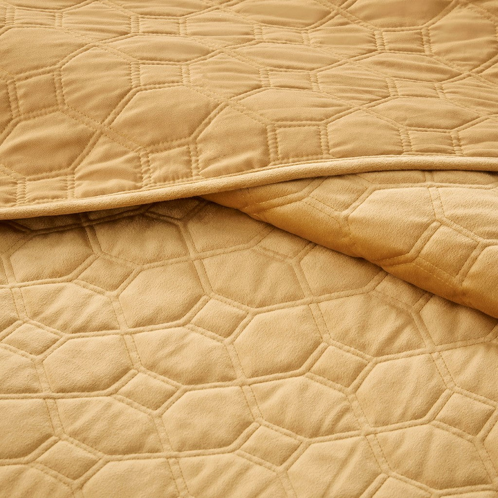 Harper Velvet 3 Piece Coverlet Set - Mustard