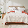 Kandula 3 Piece Reversible Cotton Quilt Set in Coral