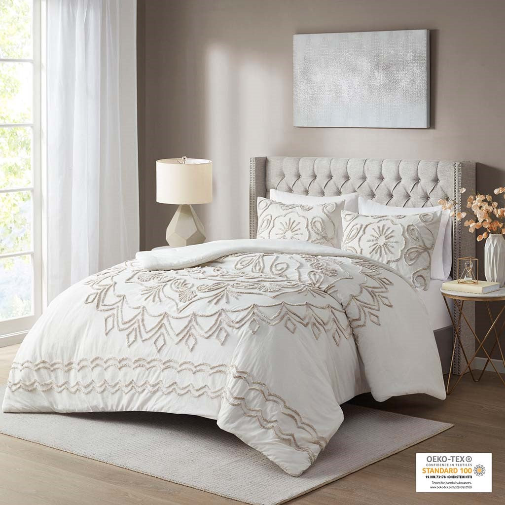 Violette 3 Piece Tufted Cotton Chenille Comforter Set by Madison Park