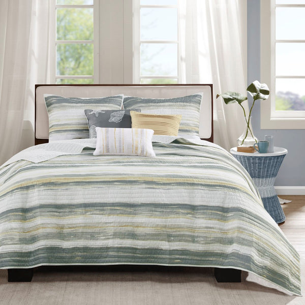 Marina 6 Piece Quilted Microfiber Coverlet Set with Throw Pillows - Yellow