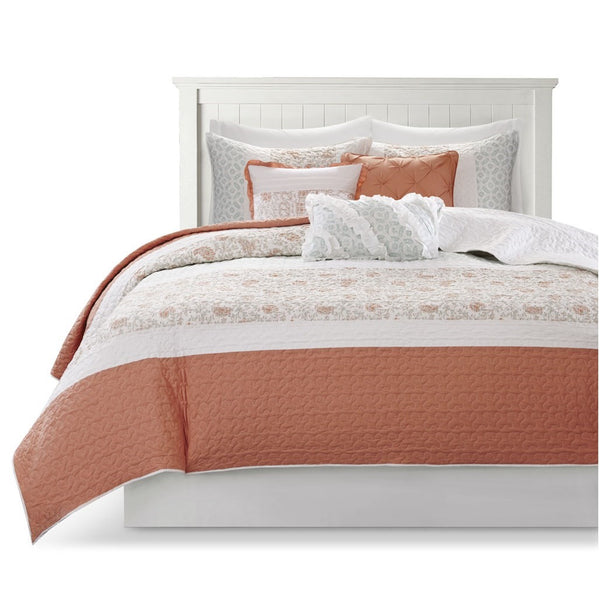 Dawn 6 Piece Cotton Percale Reversible Coverlet Set - Coral