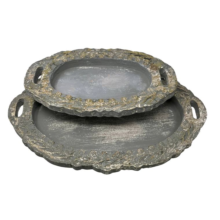 Set of 2 Hand Carved Wood LOUIS XIV Vanity Trays/Grey/Gold - Gifts for You 'n Me