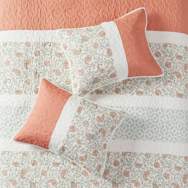 Dawn 6 Piece Cotton Percale Reversible Coverlet Set - Coral