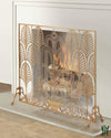 40W Italian Gold Art Deco Single Panel Design Fire Screen With Mesh Backing Fireplace Screens