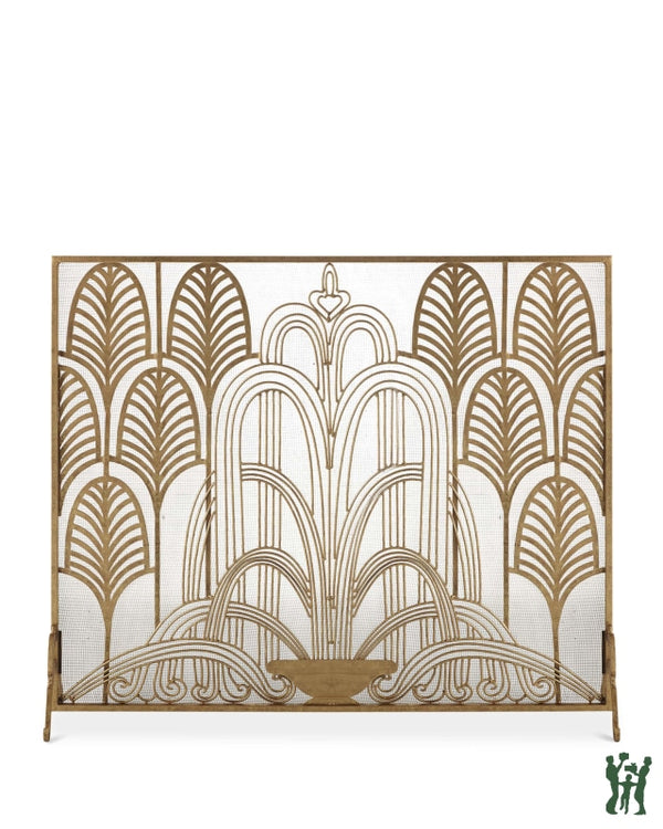 40W Italian Gold Art Deco Single Panel Design Fire Screen With Mesh Backing Fireplace Screens