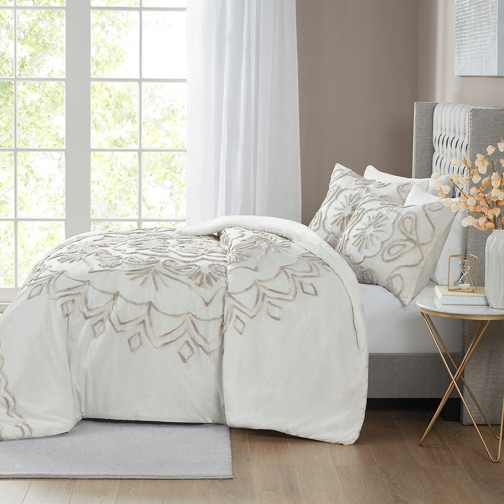 Violette 3 Piece Tufted Cotton Chenille Comforter Set by Madison Park