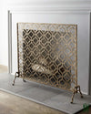 41W Light Burnished Gold Quadrille Design Single Panel Fire Screen Fireplace