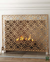 41W Light Burnished Gold Quadrille Design Single Panel Fire Screen Fireplace