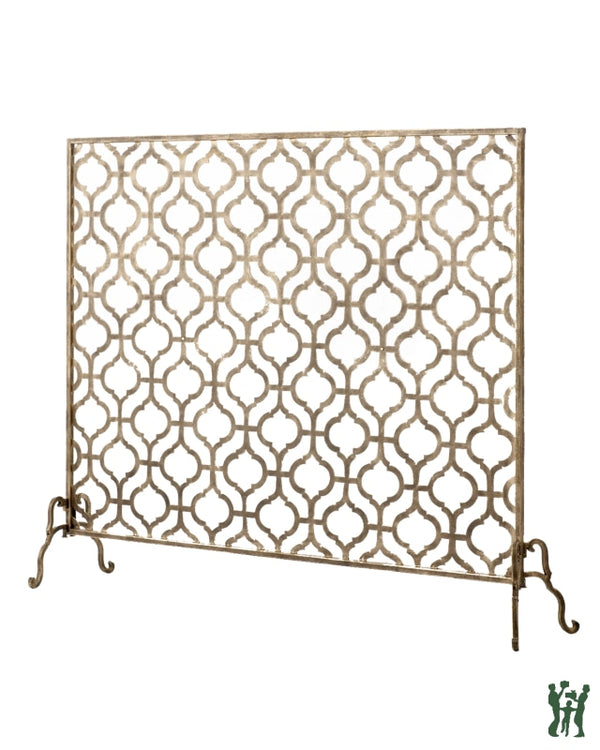 41W Light Burnished Gold Quadrille Design Single Panel Fire Screen Fireplace