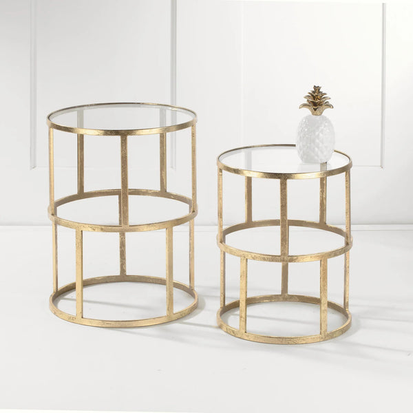 Set of 2 Round Gold Accent Tables - Gifts for You 'n Me