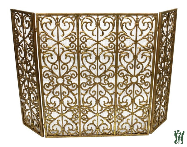 44.2W Italian Gold 3 Panel Gate Design Fire Screen Fireplace
