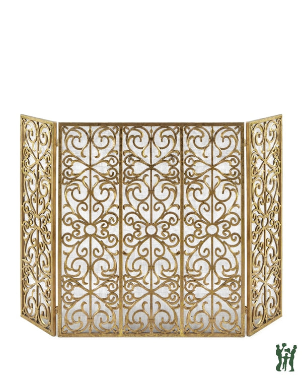 44.2W Italian Gold 3 Panel Gate Design Fire Screen Fireplace
