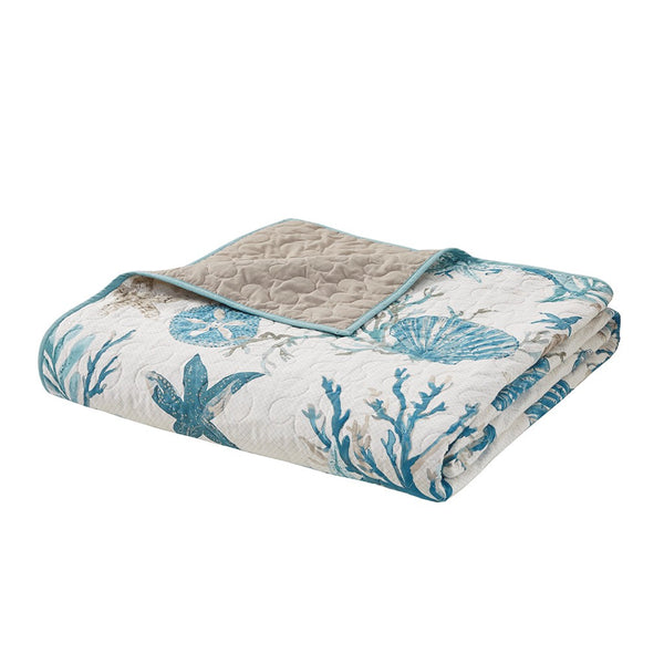 Pebble Beach 6 Piece Cotton Sateen Reversible Coverlet Set - Aqua