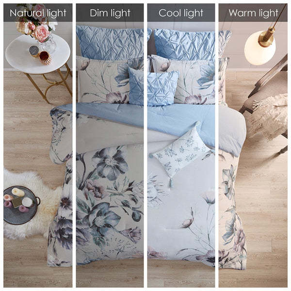 Cassandra 8 Piece Cotton Printed Comforter Set - Blue - Gifts for You 'n Me