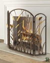 46.25W Multi-Color Cat Tail And Butterfly Accent Three Panel Fire Screen With Mesh Backing Fireplace