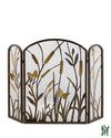 46.25W Multi-Color Cat Tail And Butterfly Accent Three Panel Fire Screen With Mesh Backing Fireplace