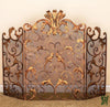 46.5 Antique Gold Acanthus Leaf Ornate Fire Screen - Three Panel Fireplace
