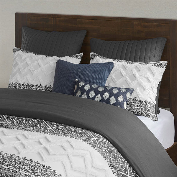 Mila 3 Piece Cotton Gray Comforter Set with Chenille Tufting by INK+IVY - Gifts for You 'n Me