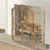 47.5W Antique Gold Rolled Scroll Three Panel Fire Screen With Mesh Backing Fireplace