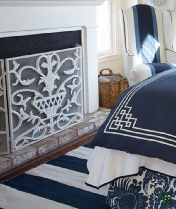 47.75W Antique White Iron Fire Screen With Urn Accent - Three Panel Fireplace