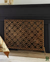 47.75W Oversize Light Burnished Gold Guadrille Design Single Panel Fire Screen Fireplace