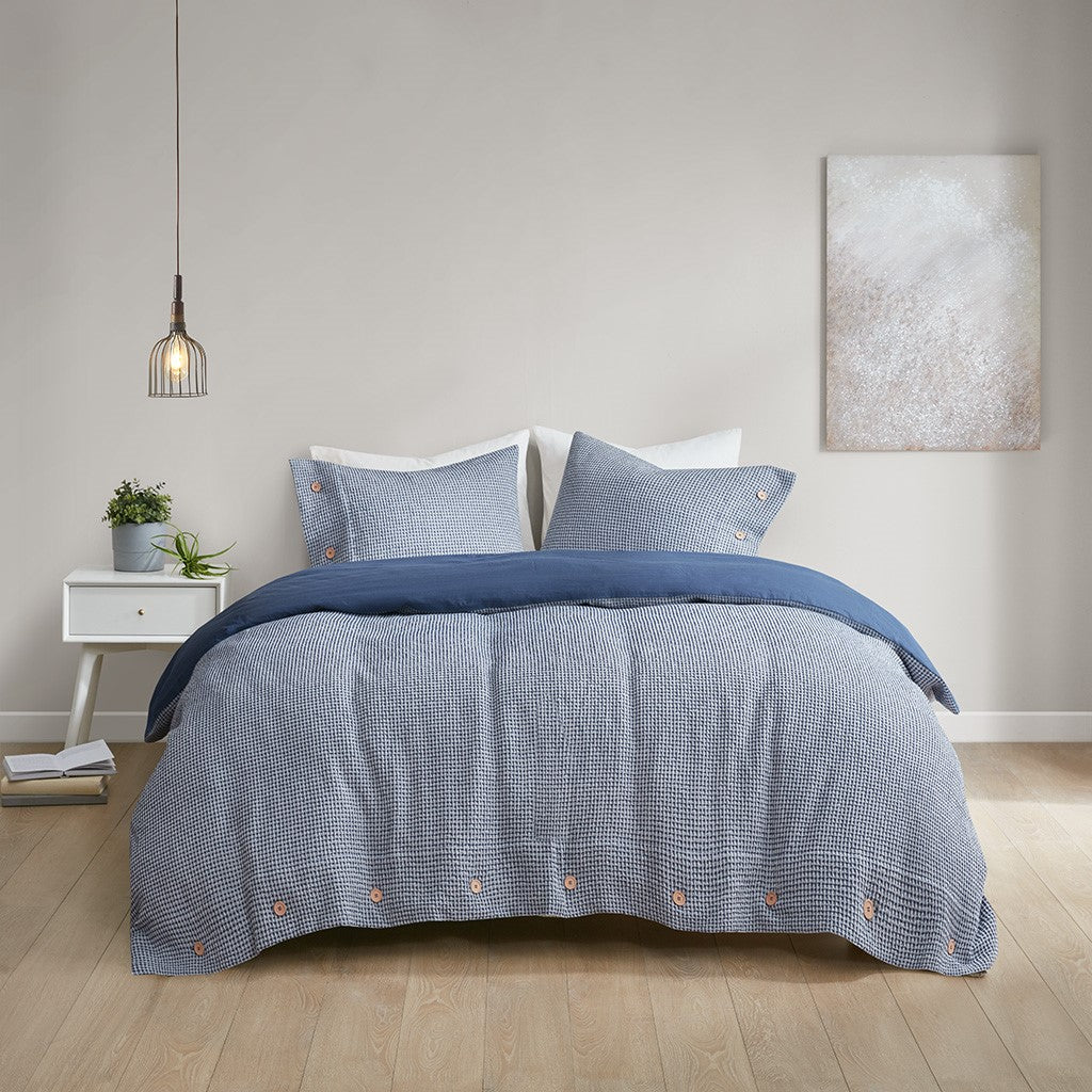 Mara 4 PC Cotton and Rayon from Bamboo Blend Waffle Weave Comforter Cover Set w/removable insert