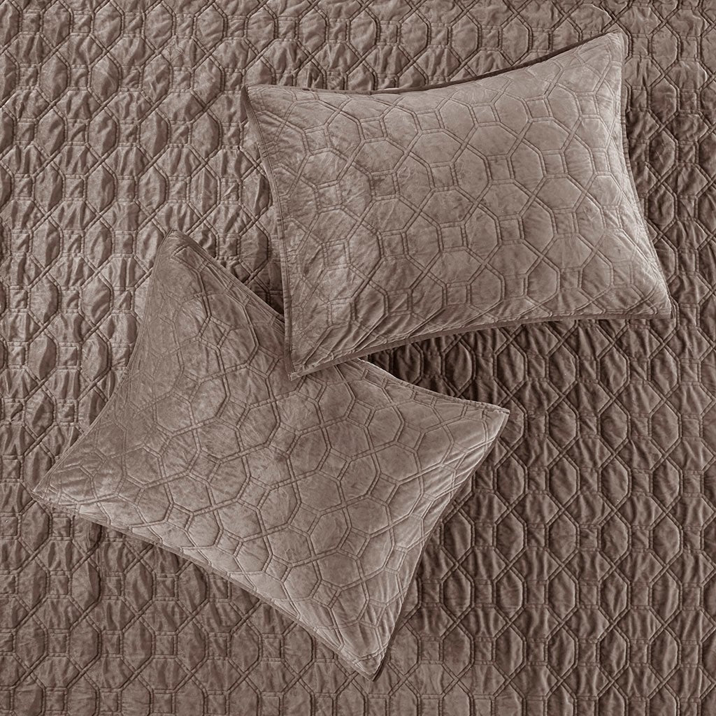 Harper Velvet 3 Piece Coverlet Set - Taupe