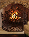 48W Iron Fireplace Screen With Stained Antique Brown Scroll Design Screen