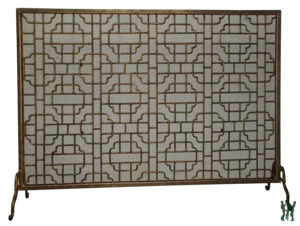 48W Large Light Burnished Gold Geometric Single Panel Fire Screen Fireplace