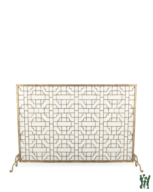 48W Large Light Burnished Gold Geometric Single Panel Fire Screen Fireplace