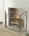 48W Light Burnished Gold Oval Design Three Panel Fire Screen With Mesh Backing Fireplace