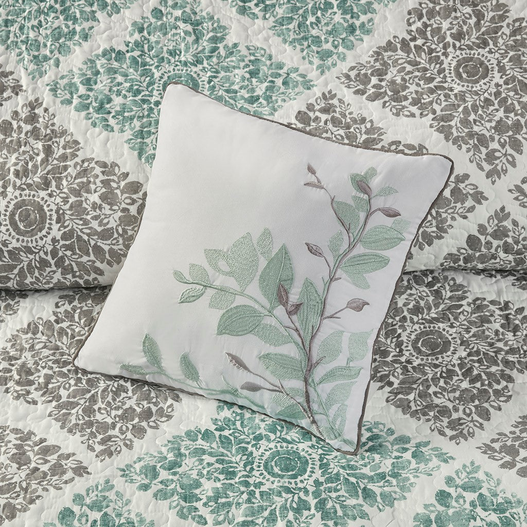 Claire 6 Piece Reversible Coverlet Set - Aqua