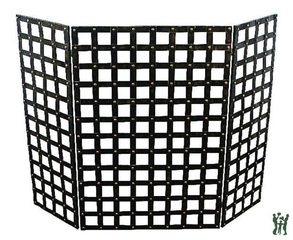 49W Faux Antique Brass Woven Nail Head Design Three Panel Fire Screen Fireplace