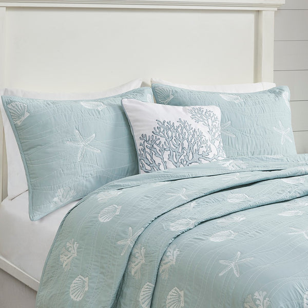 Seaside 4 Piece Cotton Coverlet Set - Aqua