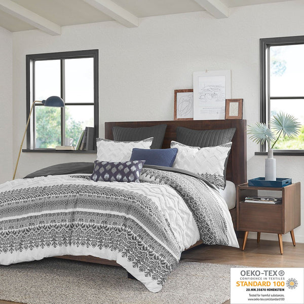 Mila 3 Piece Cotton Gray Comforter Set with Chenille Tufting by INK+IVY - Gifts for You 'n Me