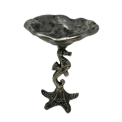 Cast Aluminum Seahorse & Starfish Pedestal Serving Bowl