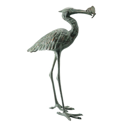 Single Crane Eating Fish Garden Sculpture