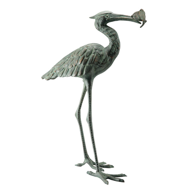 Single Crane Eating Fish Garden Sculpture