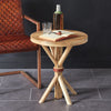Wood Side Table with Leather Strap