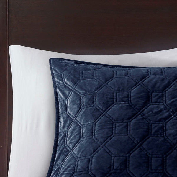 Harper Velvet 3 Piece Coverlet Set - Navy