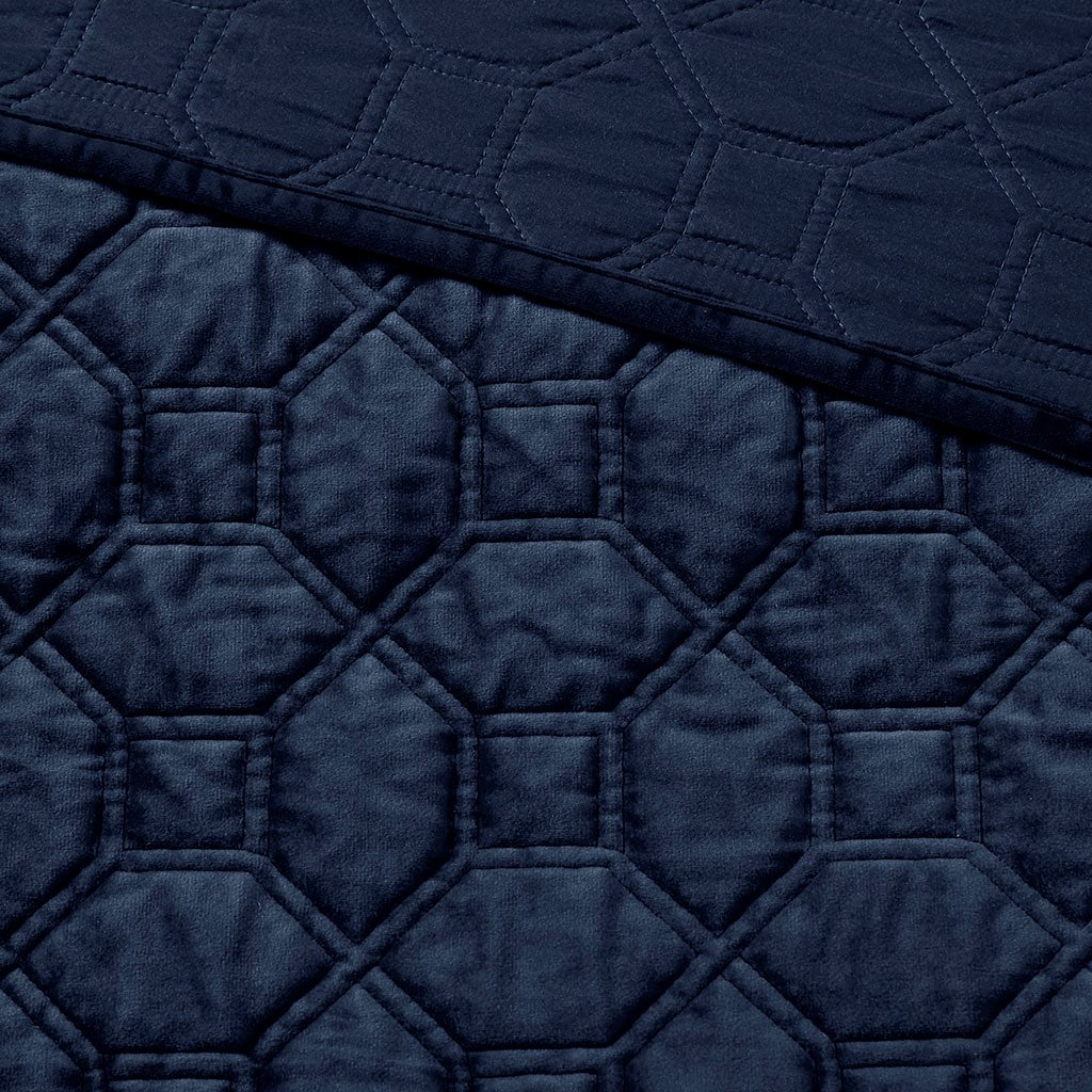 Harper Velvet 3 Piece Coverlet Set - Navy